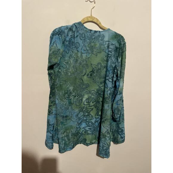 Susan Graver Burnout Knit Cardigan Only Turquoise Green M - Picture 5 of 6